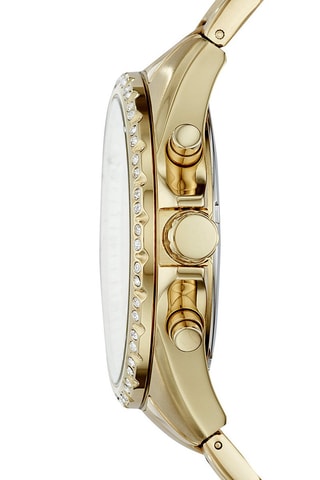 Montre à quartz en acier - Chronographe - Doré et beige