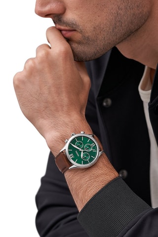 Montre à quartz en cuir - Marron et vert