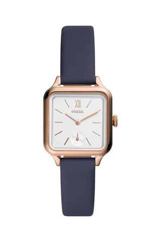 Montre à quartz en cuir - Bleu et doré rose