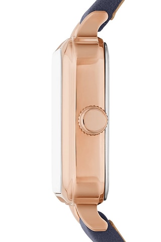 Montre à quartz en cuir - Bleu et doré rose