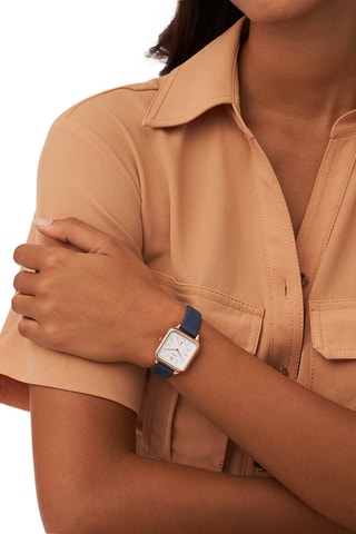 Montre à quartz en cuir - Bleu et doré rose
