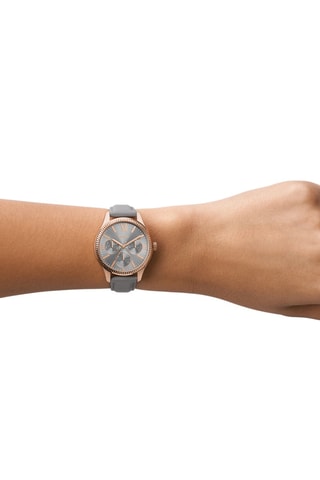 Montre à quartz en cuir - Gris et doré rose