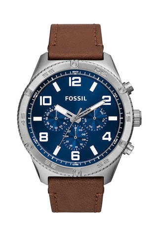 Montre à quartz en cuir Brox - Marron et argenté