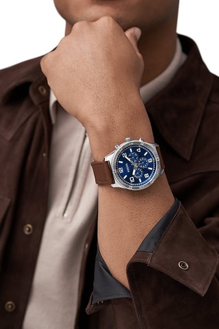 Montre à quartz en cuir Brox - Marron et argenté