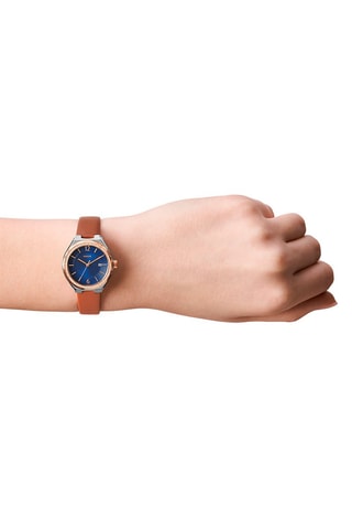 Montre à quartz en cuir Eevie - Marron et doré rose