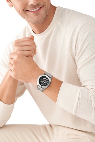 Montre à quartz en acier Privateer - Chronographe - Argenté et noir