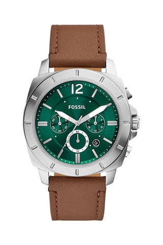 Montre à quartz en cuir Privateer - Chronographe - Marron et argenté