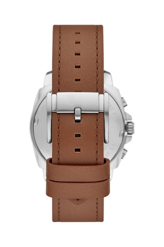 Montre à quartz en cuir Privateer - Chronographe - Marron et argenté