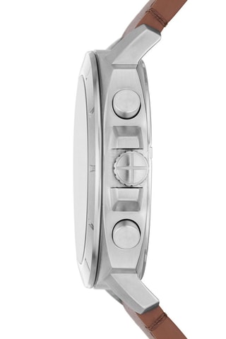 Montre à quartz en cuir Privateer - Chronographe - Marron et argenté