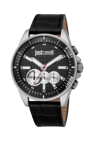 Montre à quartz en cuir Leone - Chronographe - Noir et argenté