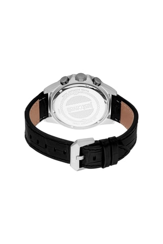 Montre à quartz en cuir Leone - Chronographe - Noir et argenté