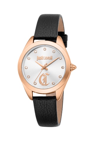 Montre à quartz en cuir et cristaux tchèques Luna - Noir et doré rose