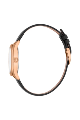 Montre à quartz en cuir et cristaux tchèques Luna - Noir et doré rose