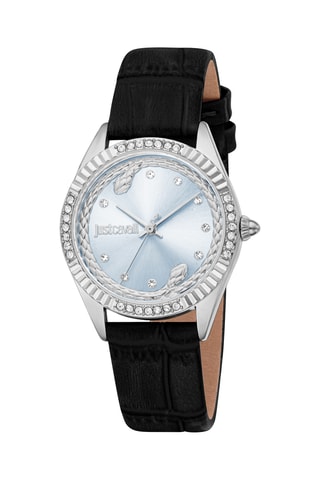 Montre à quartz en cuir et cristaux tchèques Vittoria - Noir et argenté