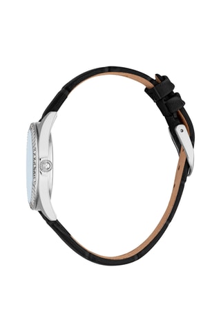 Montre à quartz en cuir et cristaux tchèques Vittoria - Noir et argenté