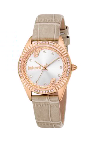 Montre à quartz en cuir et cristaux tchèques Vittoria - Gris clair et doré rose