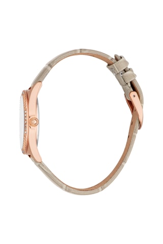 Montre à quartz en cuir et cristaux tchèques Vittoria - Gris clair et doré rose