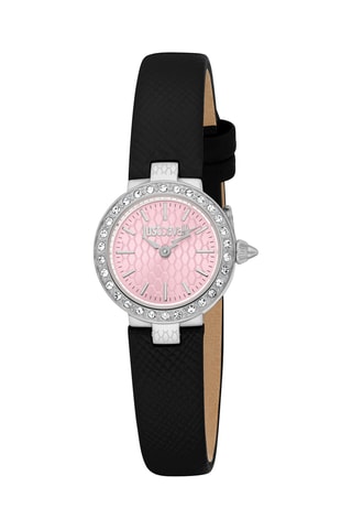 Montre à quartz en cuir et cristaux tchèques Serenita - Noir et argenté
