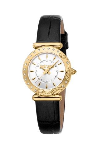 Montre à quartz en cuir et cristaux tchèques Stella - Noir et doré