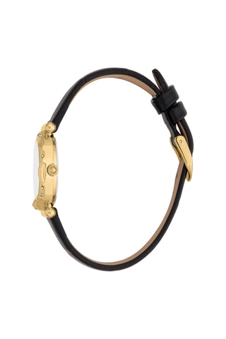 Montre à quartz en cuir et cristaux tchèques Stella - Noir et doré