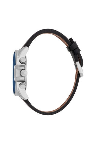 Montre à quartz en cuir Maestro - Noir et argenté