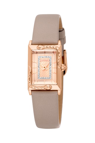 Montre à quartz en cuir et cristaux tchèques Dolcezza - Gris et doré rose