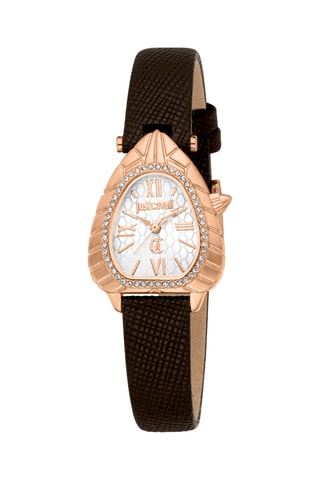 Montre à quartz en cuir et cristaux tchèques Perla - Marron et doré rose