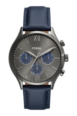 Montre à quartz en cuir - Chronographe - Bleu et gris