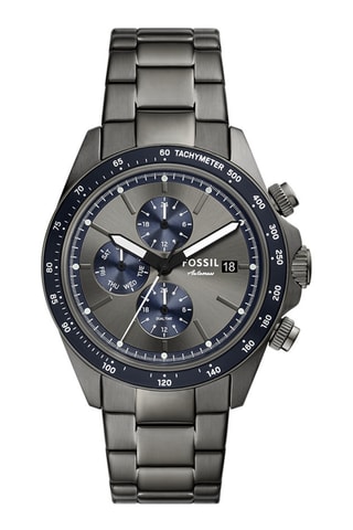 Montre à quartz en acier - Tachymètre et chronographe - Gris et bleu