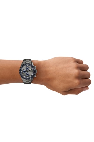 Montre à quartz en acier - Tachymètre et chronographe - Gris et bleu
