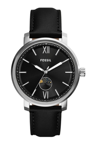 Montre à quartz en cuir - Compteur phases de la lune - Noir