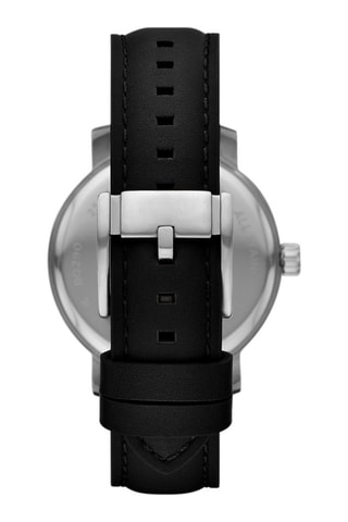 Montre à quartz en cuir - Compteur phases de la lune - Noir