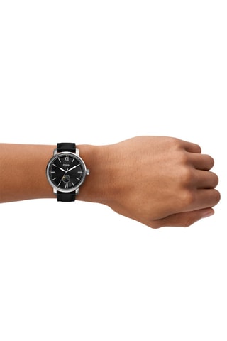 Montre à quartz en cuir - Compteur phases de la lune - Noir