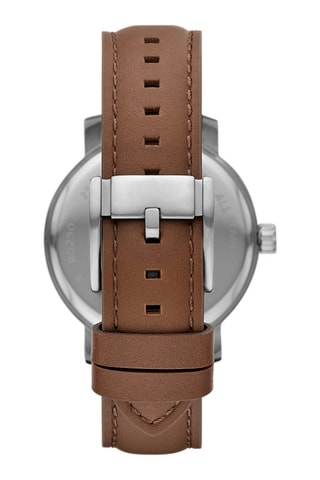 Montre à quartz en cuir - Compteur phases de la lune - Marron et argenté