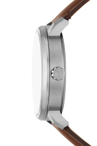 Montre à quartz en cuir - Compteur phases de la lune - Marron et argenté