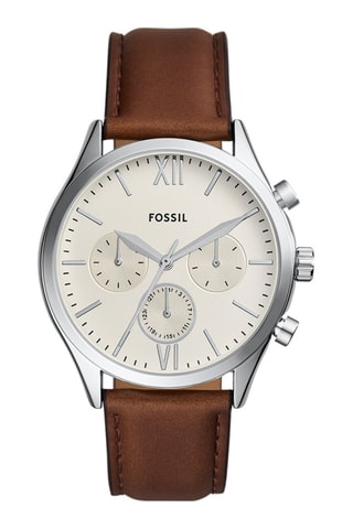 Montre à quartz en cuir - Chronographe - Marron et argenté