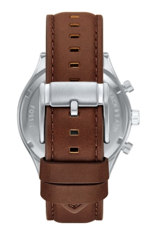 Montre à quartz en cuir - Chronographe - Marron et argenté