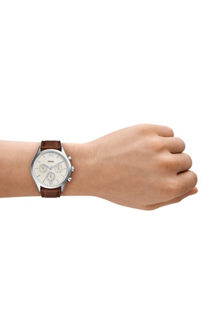 Montre à quartz en cuir - Chronographe - Marron et argenté