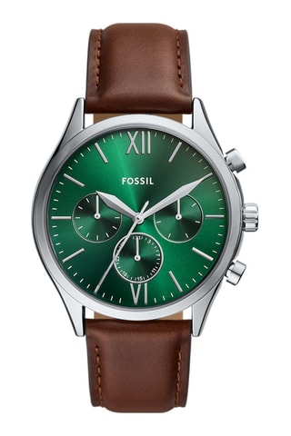 Montre à quartz en cuir - Chronographe - Marron et argenté