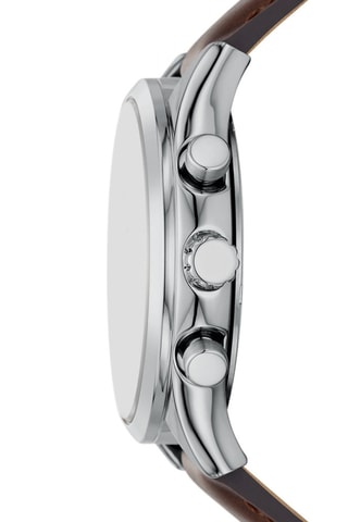 Montre à quartz en cuir - Chronographe - Marron et argenté