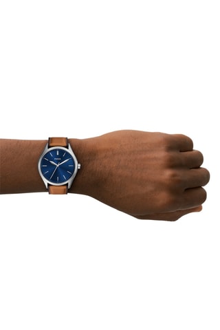 Montre à quartz en cuir - Marron et argenté