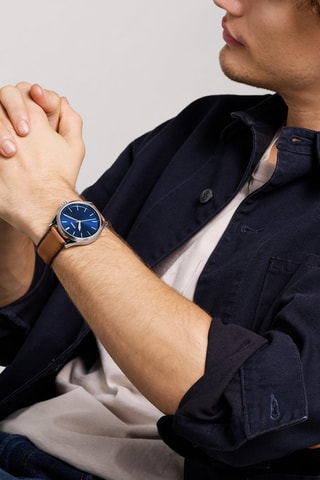 Montre à quartz en cuir - Marron et argenté