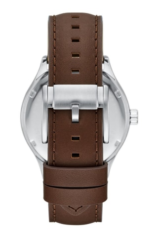 Montre à quartz en cuir - Marron et argenté