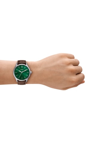 Montre à quartz en cuir - Marron et argenté