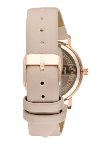 Montre à quartz en cuir synthétique - Beige et doré rose