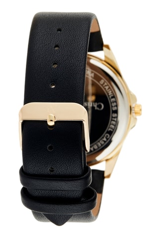 Montre à quartz en cuir synthétique - Noir et doré