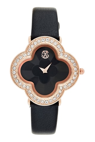 Montre à quartz en cuir synthétique - Noir et doré rose