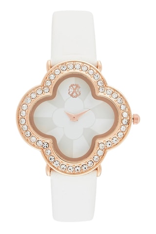 Montre à quartz en cuir synthétique - Blanc et doré rose