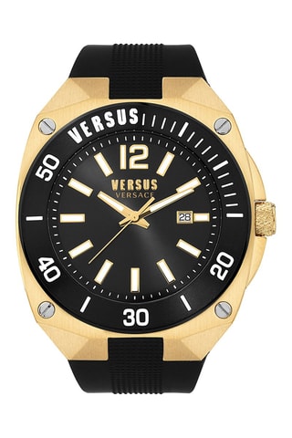 Montre à quartz en silicone et plaqué ion or jaune Versus Reaction - Noir