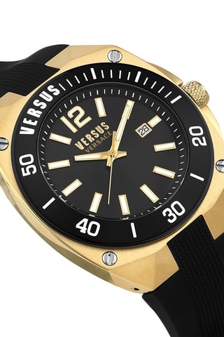Montre à quartz en silicone et plaqué ion or jaune Versus Reaction - Noir
